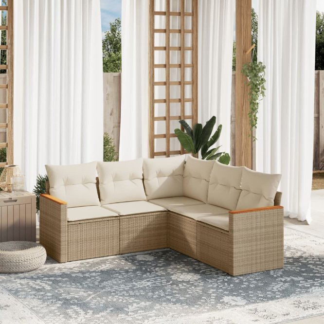 5-tlg. Garten-Sofagarnitur mit Kissen Schwarz Poly Rattan