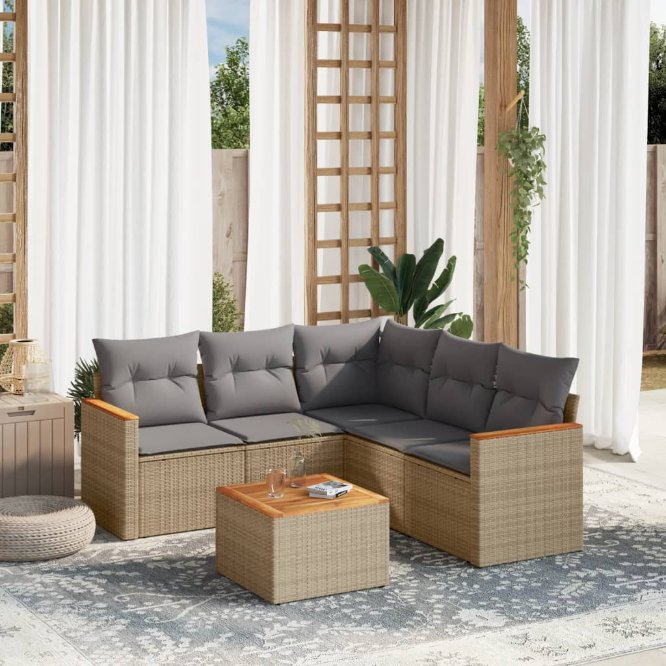 5-tlg. Garten-Sofagarnitur mit Kissen Schwarz Poly Rattan