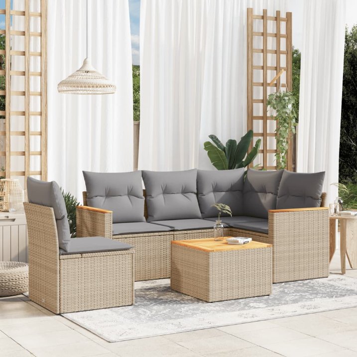 5-tlg. Garten-Sofagarnitur mit Kissen Schwarz Poly Rattan