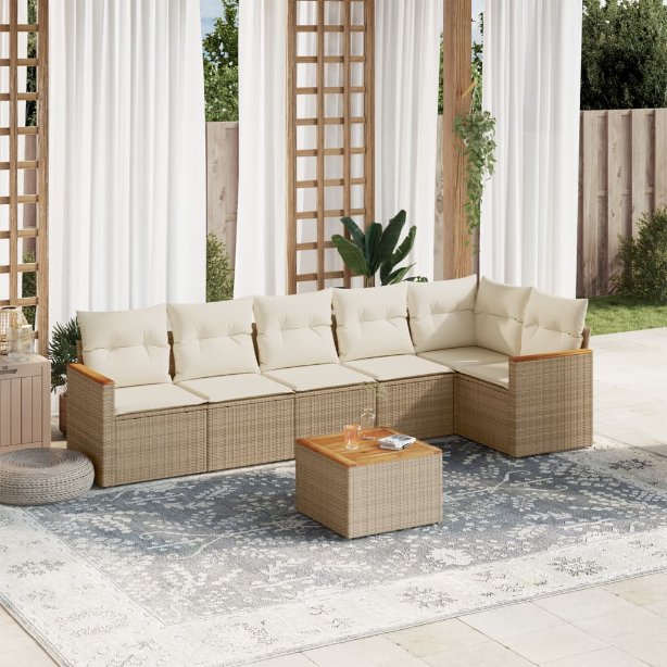 6-tlg. Garten-Sofagarnitur mit Kissen Schwarz Poly Rattan