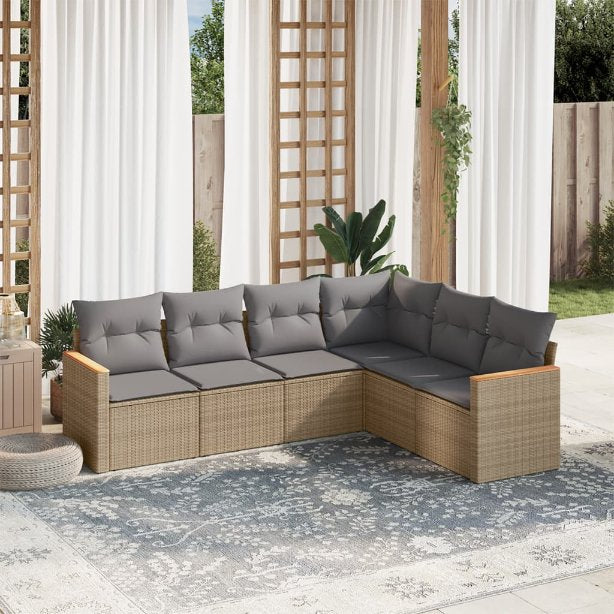 6-tlg. Garten-Sofagarnitur mit Kissen Schwarz Poly Rattan