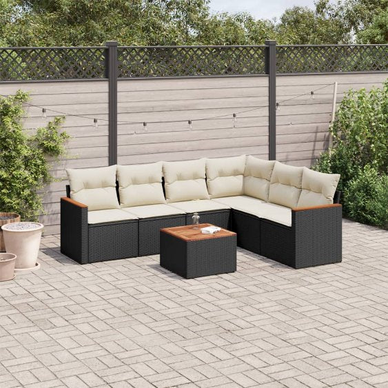 6-tlg. Garten-Sofagarnitur mit Kissen Schwarz Poly Rattan