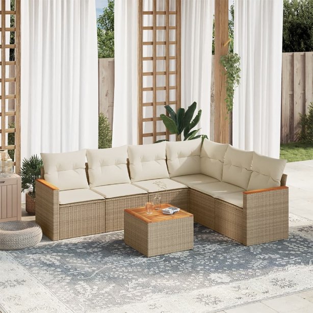 6-tlg. Garten-Sofagarnitur mit Kissen Schwarz Poly Rattan