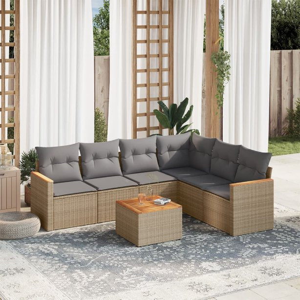 6-tlg. Garten-Sofagarnitur mit Kissen Schwarz Poly Rattan