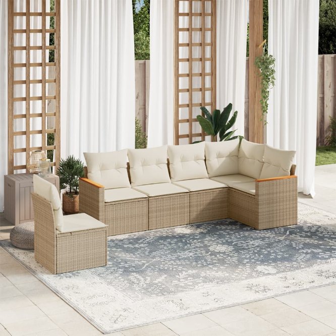 6-tlg. Garten-Sofagarnitur mit Kissen Schwarz Poly Rattan