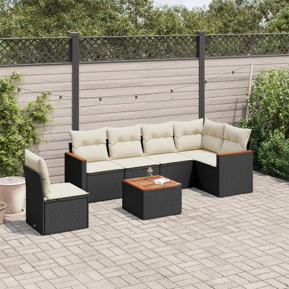 6-tlg. Garten-Sofagarnitur mit Kissen Schwarz Poly Rattan