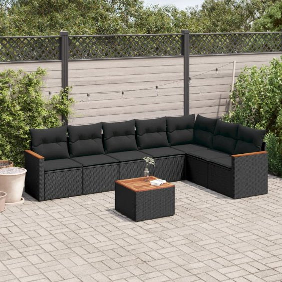 7-tlg. Garten-Sofagarnitur mit Kissen Schwarz Poly Rattan