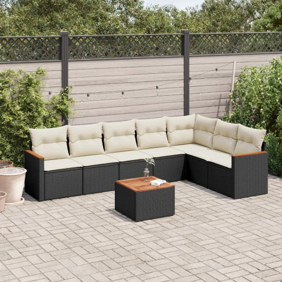 7-tlg. Garten-Sofagarnitur mit Kissen Schwarz Poly Rattan