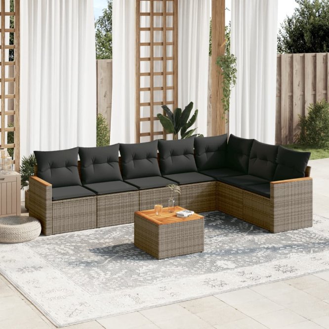 7-tlg. Garten-Sofagarnitur mit Kissen Schwarz Poly Rattan
