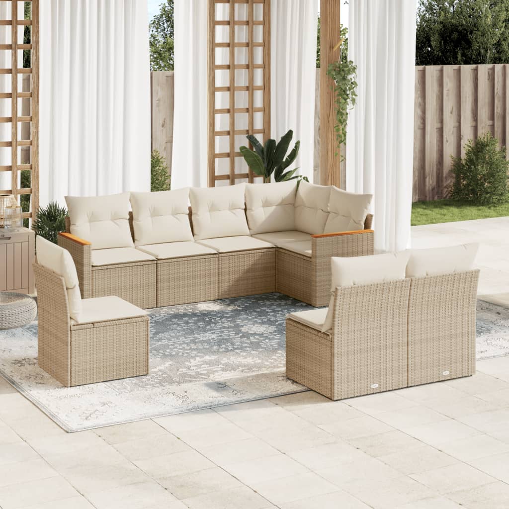 8-tlg. Garten-Sofagarnitur mit Kissen Schwarz Poly Rattan