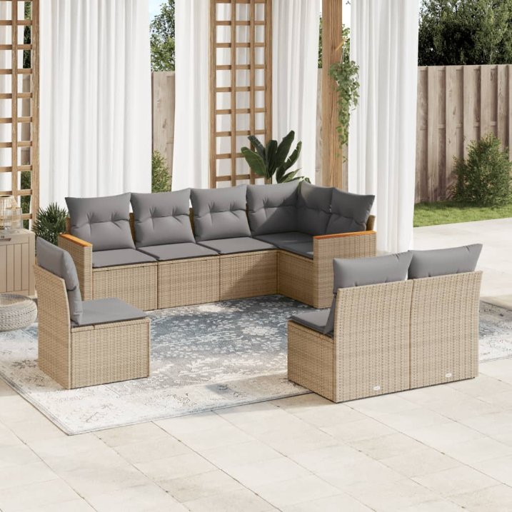 8-tlg. Garten-Sofagarnitur mit Kissen Schwarz Poly Rattan