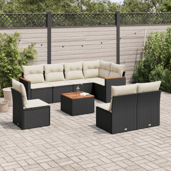 8-tlg. Garten-Sofagarnitur mit Kissen Schwarz Poly Rattan