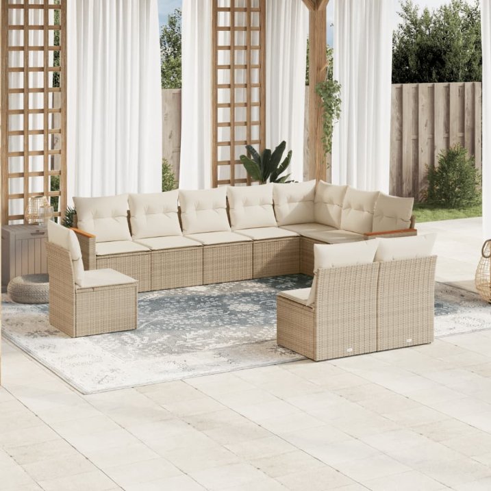 vidaXL 10-tlg. Garten-Sofagarnitur mit Kissen Schwarz Poly Rattan