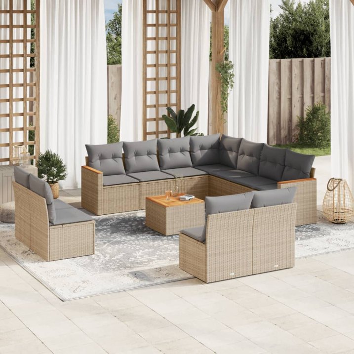 11-tlg. Garten-Sofagarnitur mit Kissen Schwarz Poly Rattan