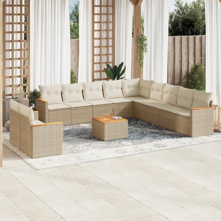 11-tlg. Garten-Sofagarnitur mit Kissen Schwarz Poly Rattan