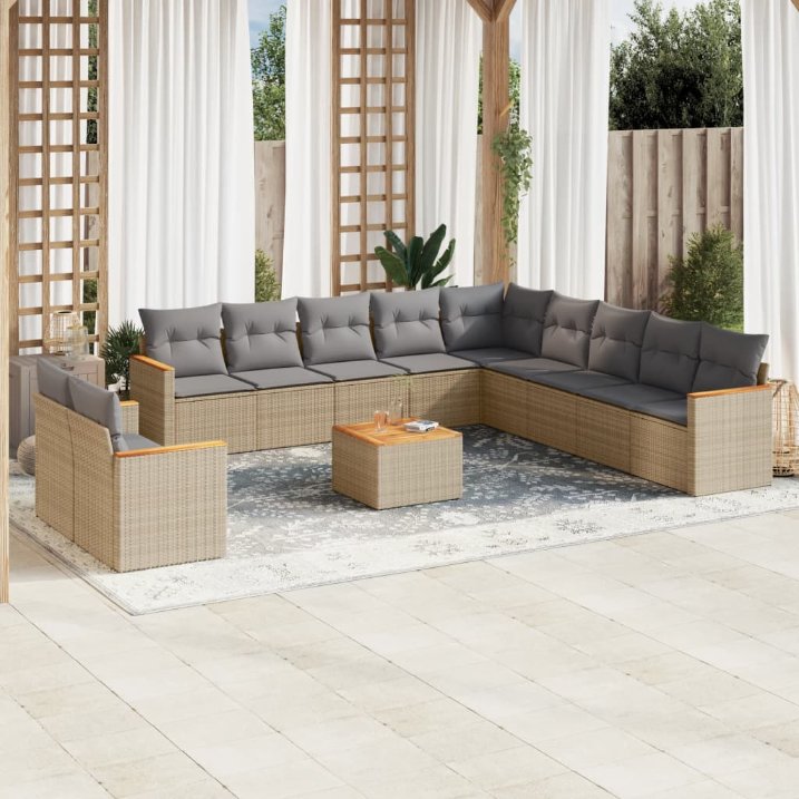 11-tlg. Garten-Sofagarnitur mit Kissen Schwarz Poly Rattan