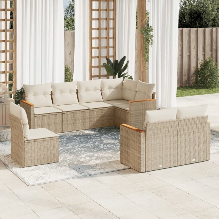 8-tlg. Garten-Sofagarnitur mit Kissen Schwarz Poly Rattan