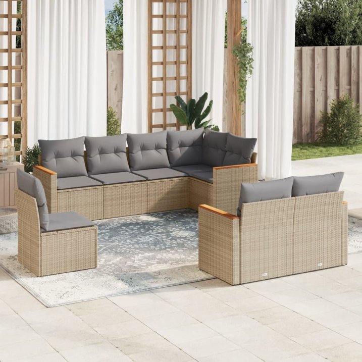 8-tlg. Garten-Sofagarnitur mit Kissen Schwarz Poly Rattan