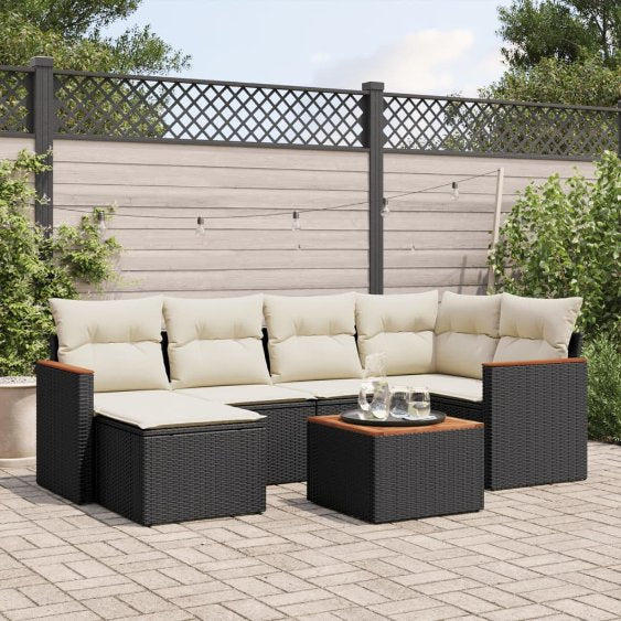 6-tlg. Garten-Sofagarnitur mit Kissen Schwarz Poly Rattan