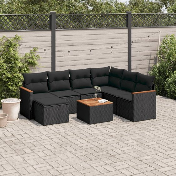 7-tlg. Garten-Sofagarnitur mit Kissen Schwarz Poly Rattan