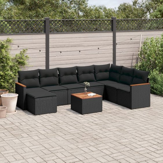 8-tlg. Garten-Sofagarnitur mit Kissen Schwarz Poly Rattan