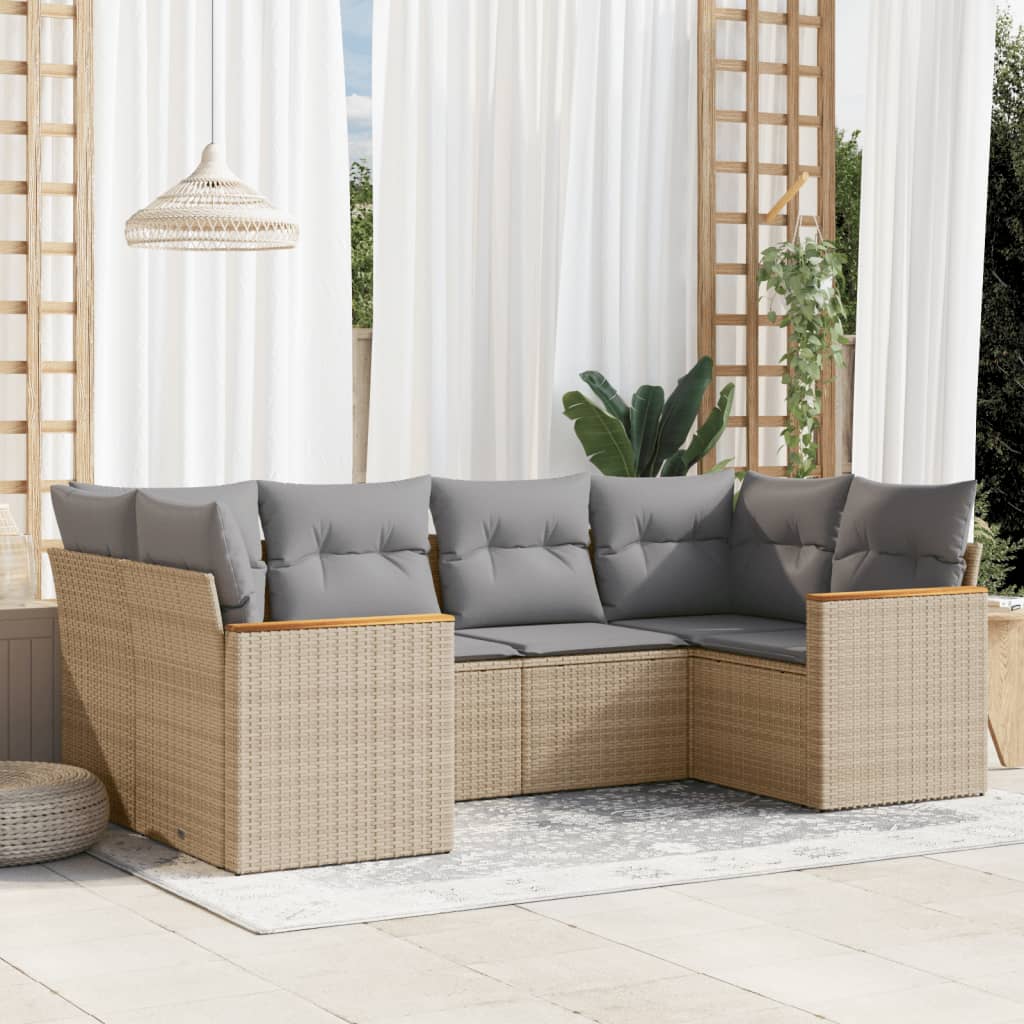 6-tlg. Garten-Sofagarnitur mit Kissen Schwarz Poly Rattan