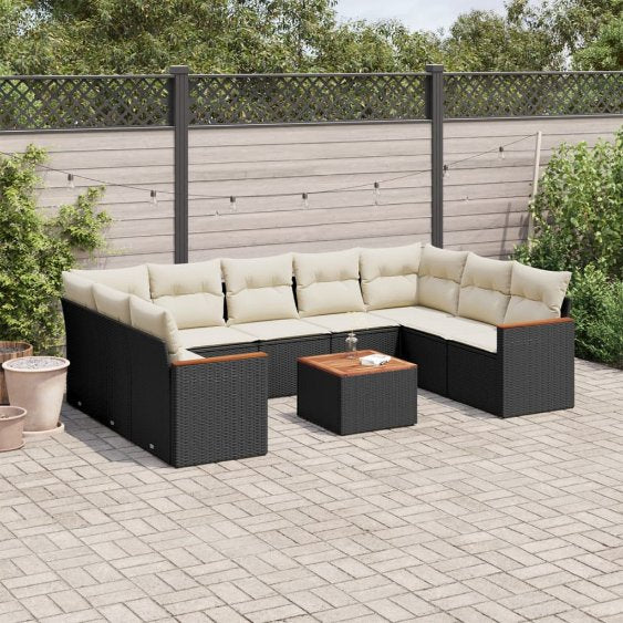 9-tlg. Garten-Sofagarnitur mit Kissen Schwarz Poly Rattan