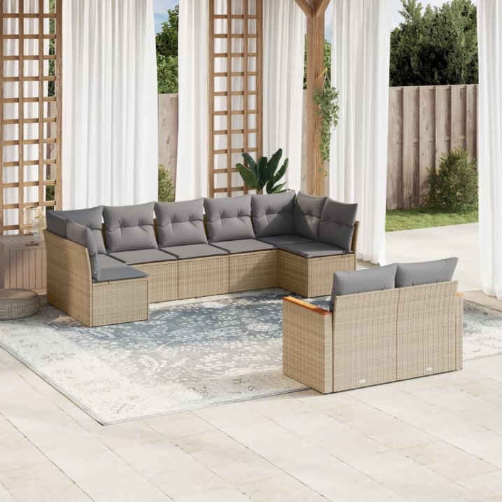 9-tlg. Garten-Sofagarnitur mit Kissen Schwarz Poly Rattan