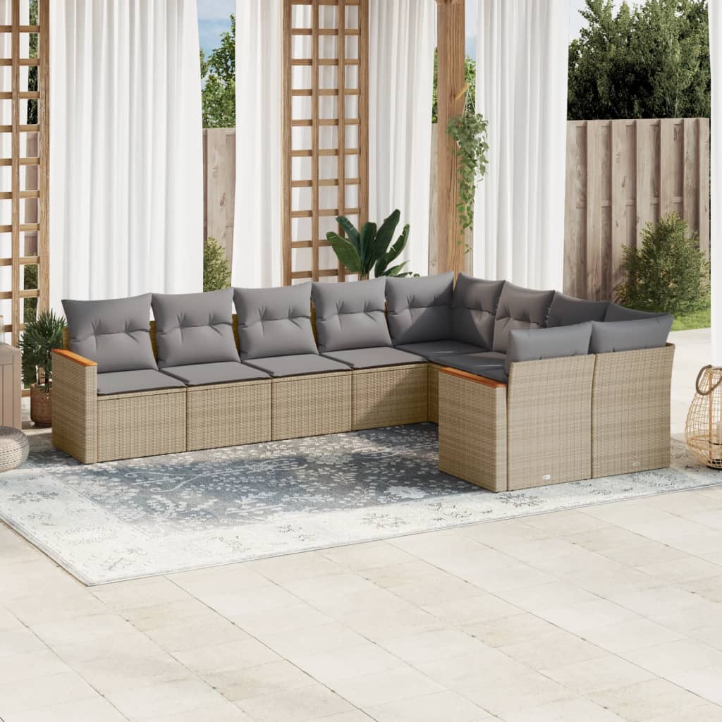 9-tlg. Garten-Sofagarnitur mit Kissen Schwarz Poly Rattan