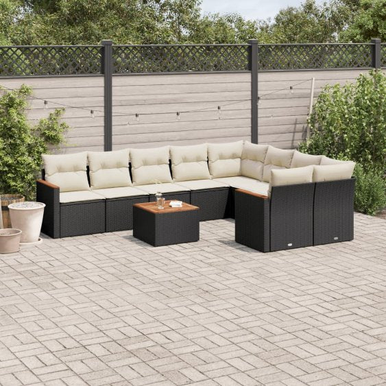 9-tlg. Garten-Sofagarnitur mit Kissen Schwarz Poly Rattan