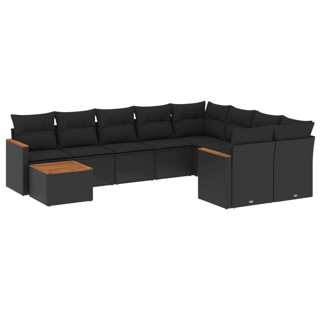 vidaXL 10-tlg. Garten-Sofagarnitur mit Kissen Schwarz Poly Rattan