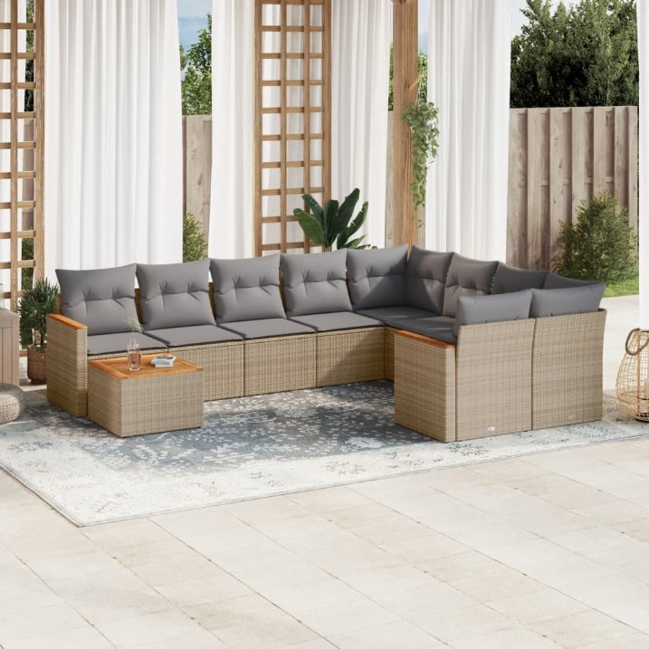vidaXL 10-tlg. Garten-Sofagarnitur mit Kissen Schwarz Poly Rattan
