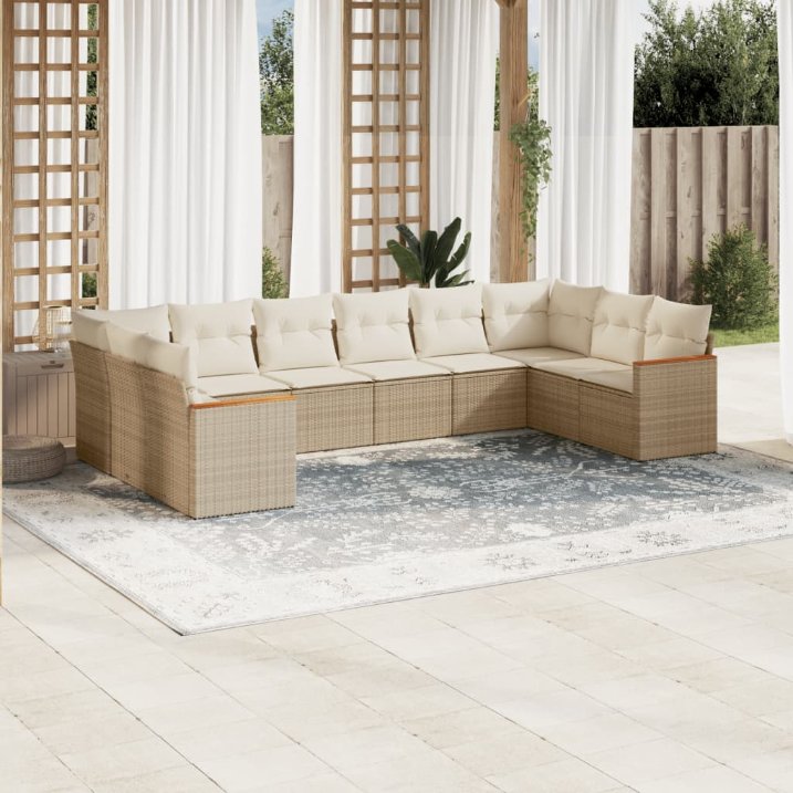 vidaXL 10-tlg. Garten-Sofagarnitur mit Kissen Schwarz Poly Rattan