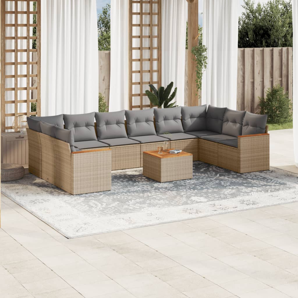 vidaXL 10-tlg. Garten-Sofagarnitur mit Kissen Schwarz Poly Rattan