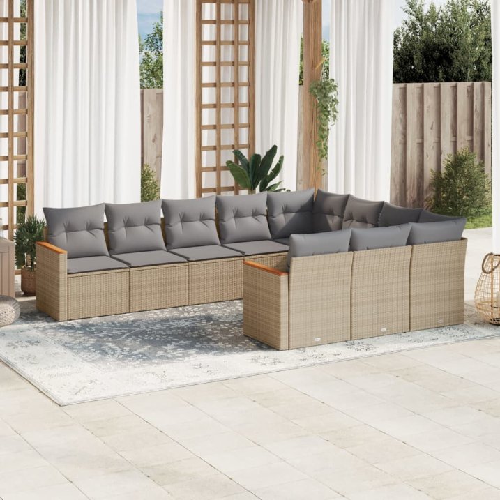 vidaXL 10-tlg. Garten-Sofagarnitur mit Kissen Schwarz Poly Rattan