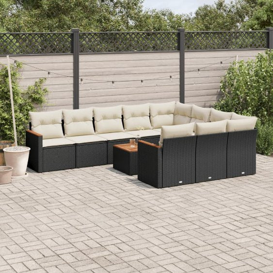 vidaXL 10-tlg. Garten-Sofagarnitur mit Kissen Schwarz Poly Rattan