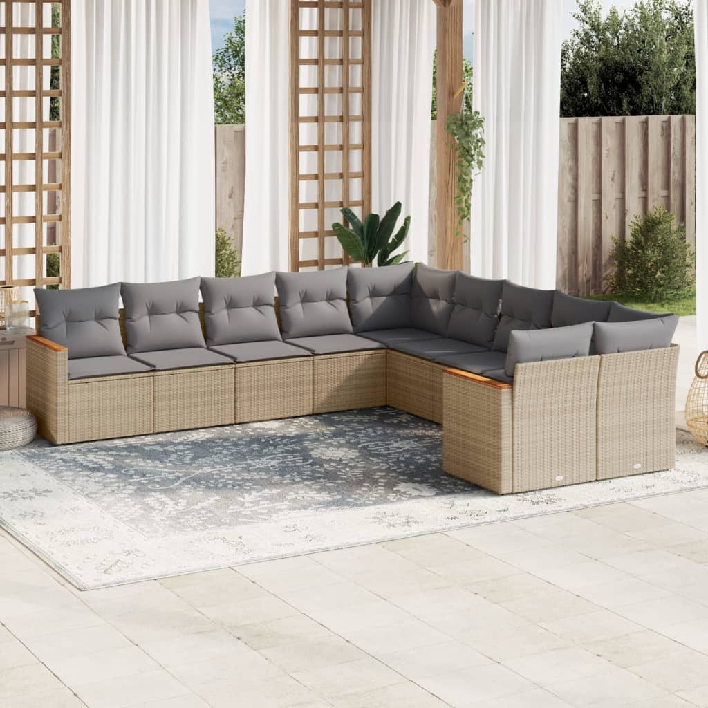vidaXL 10-tlg. Garten-Sofagarnitur mit Kissen Schwarz Poly Rattan