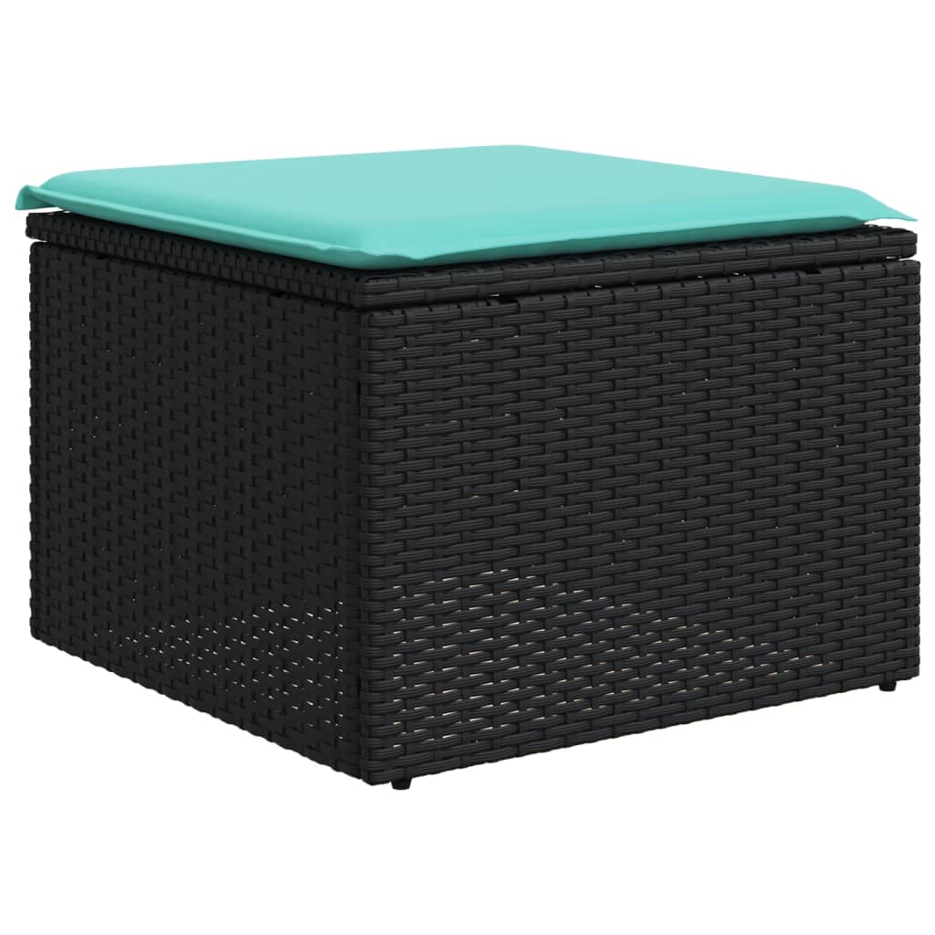 9-teiliges Gartensofa-Set mit Kissen, schwarzes Polyrattan