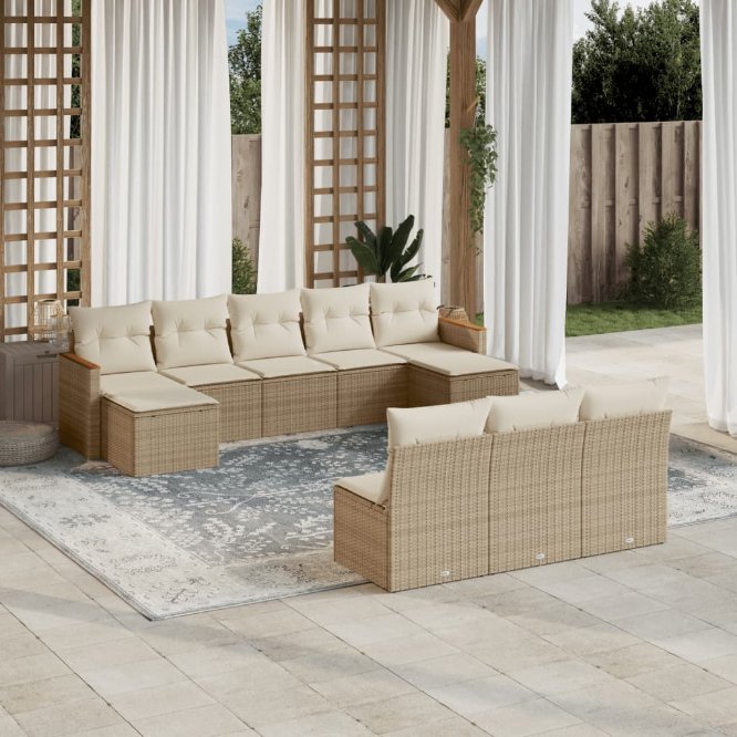 vidaXL 10-tlg. Garten-Sofagarnitur mit Kissen Schwarz Poly Rattan