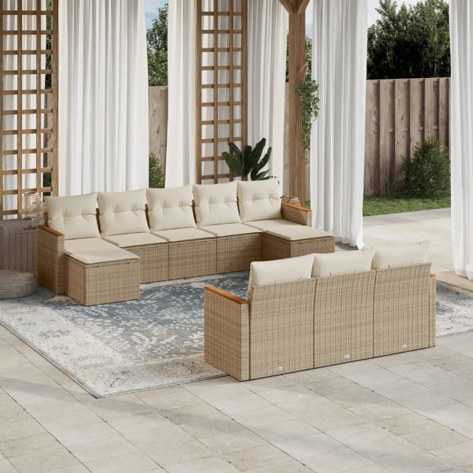 vidaXL 10-tlg. Garten-Sofagarnitur mit Kissen Schwarz Poly Rattan