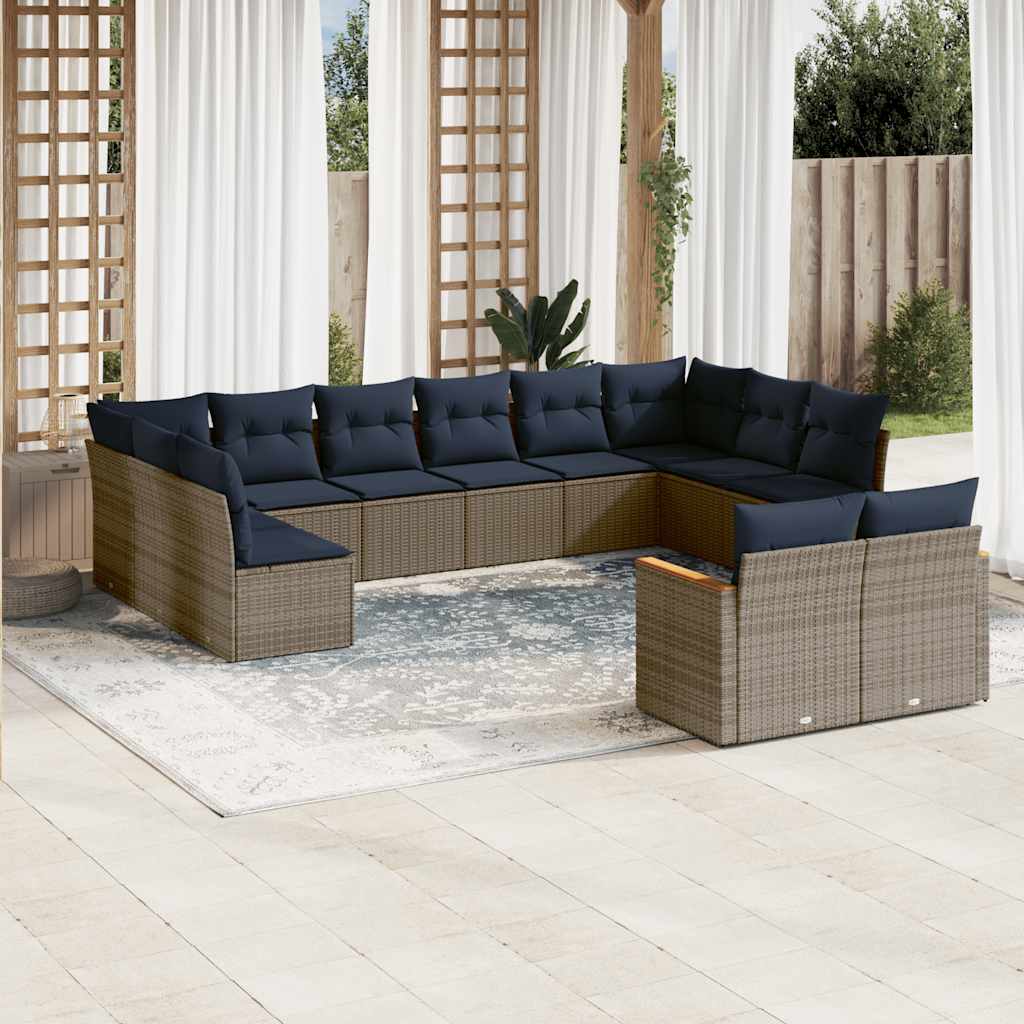 vidaXL 12-teiliges Gartensofa-Set mit Kissen, schwarzes Polyrattan