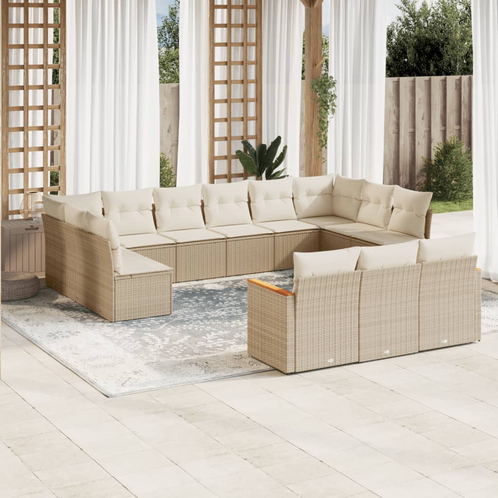 13-tlg. Garten-Sofagarnitur mit Kissen Schwarz Poly Rattan