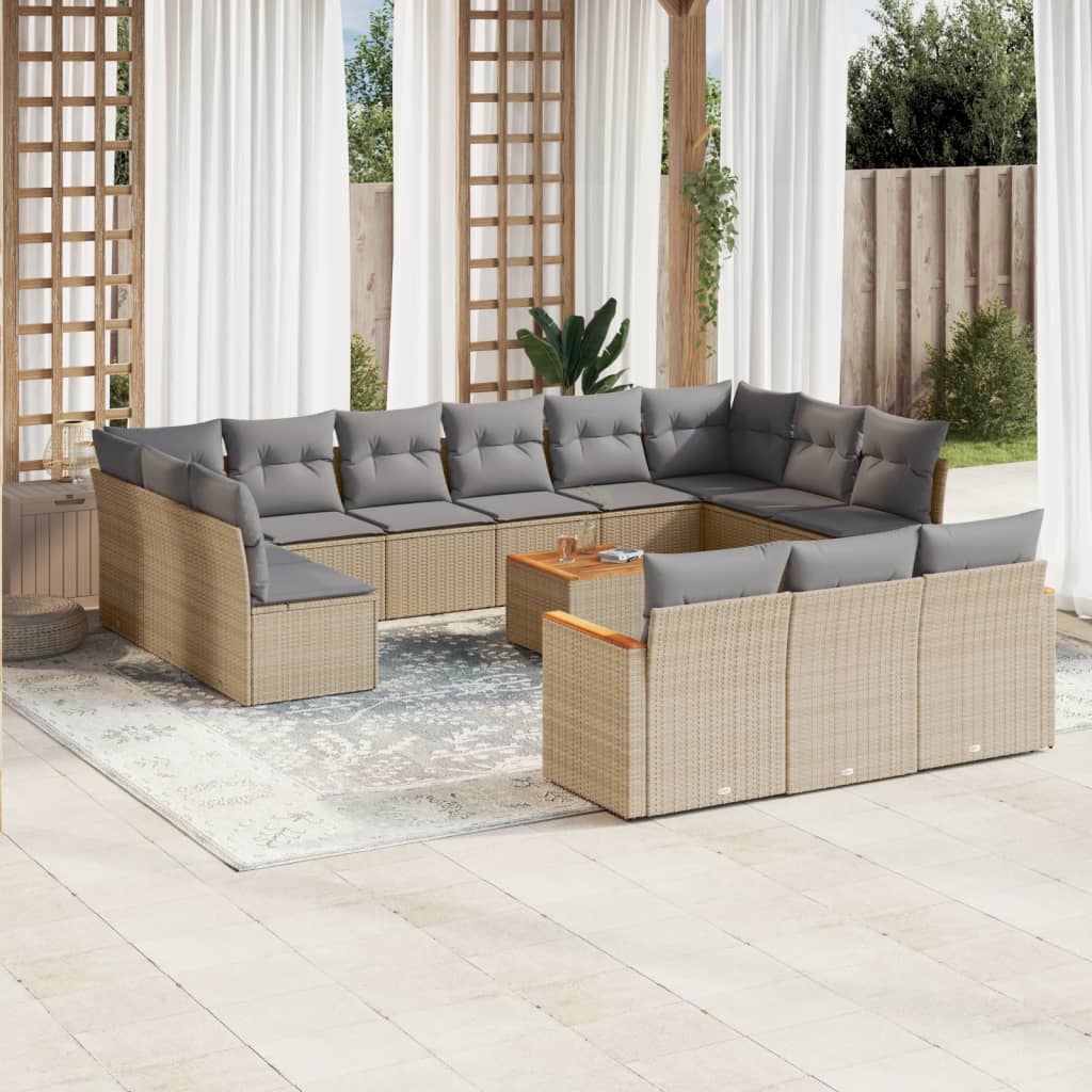 13-tlg. Garten-Sofagarnitur mit Kissen Schwarz Poly Rattan