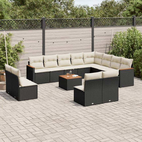 12-tlg. Garten-Sofagarnitur mit Kissen Schwarz Poly Rattan