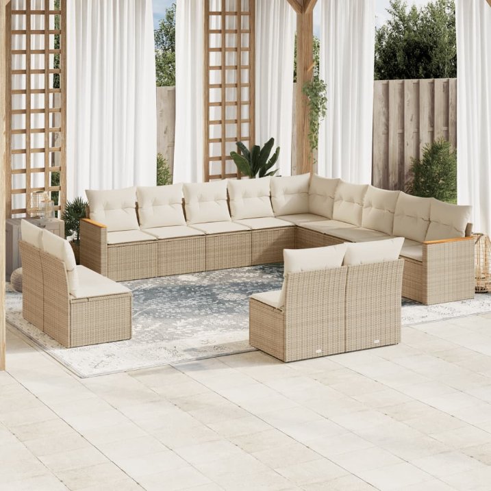 13-tlg. Garten-Sofagarnitur mit Kissen Schwarz Poly Rattan