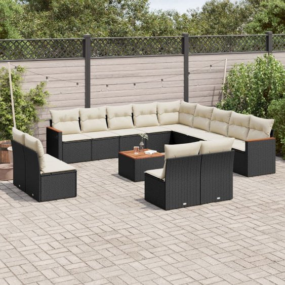13-tlg. Garten-Sofagarnitur mit Kissen Schwarz Poly Rattan