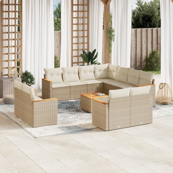 11-tlg. Garten-Sofagarnitur mit Kissen Schwarz Poly Rattan