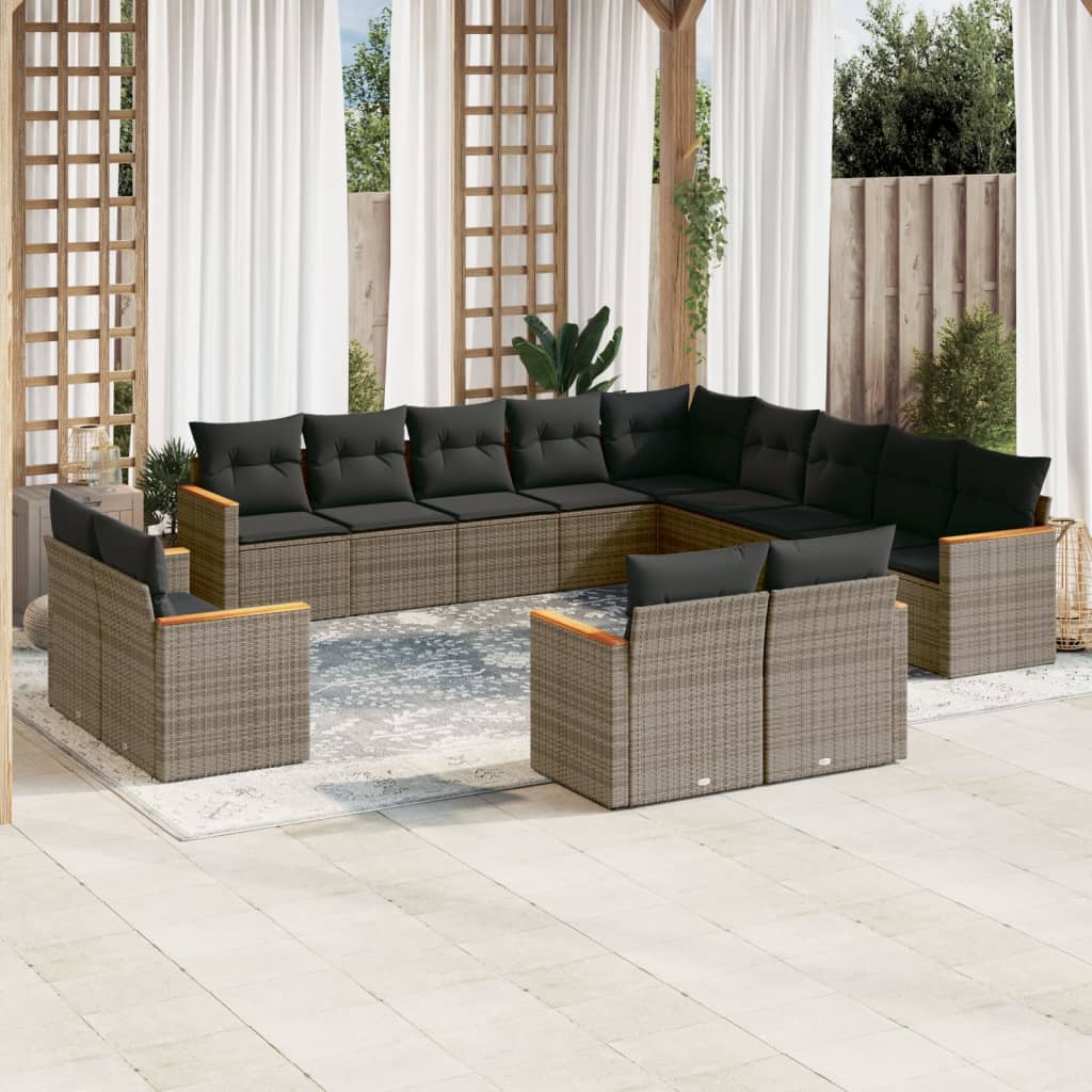 13-tlg. Garten-Sofagarnitur mit Kissen Schwarz Poly Rattan