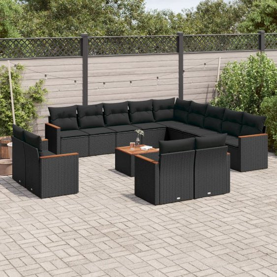13-tlg. Garten-Sofagarnitur mit Kissen Schwarz Poly Rattan