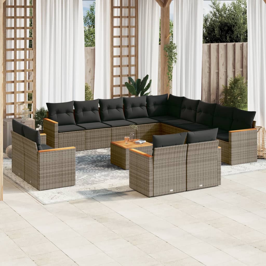 13-tlg. Garten-Sofagarnitur mit Kissen Schwarz Poly Rattan